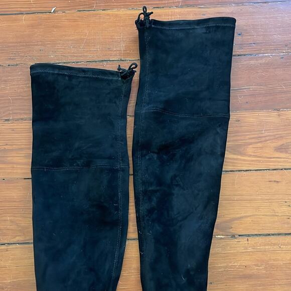 Stuart Weitzman Lowland suede stretch over the knee OTK black boots sz 39 - Picture 2 of 8